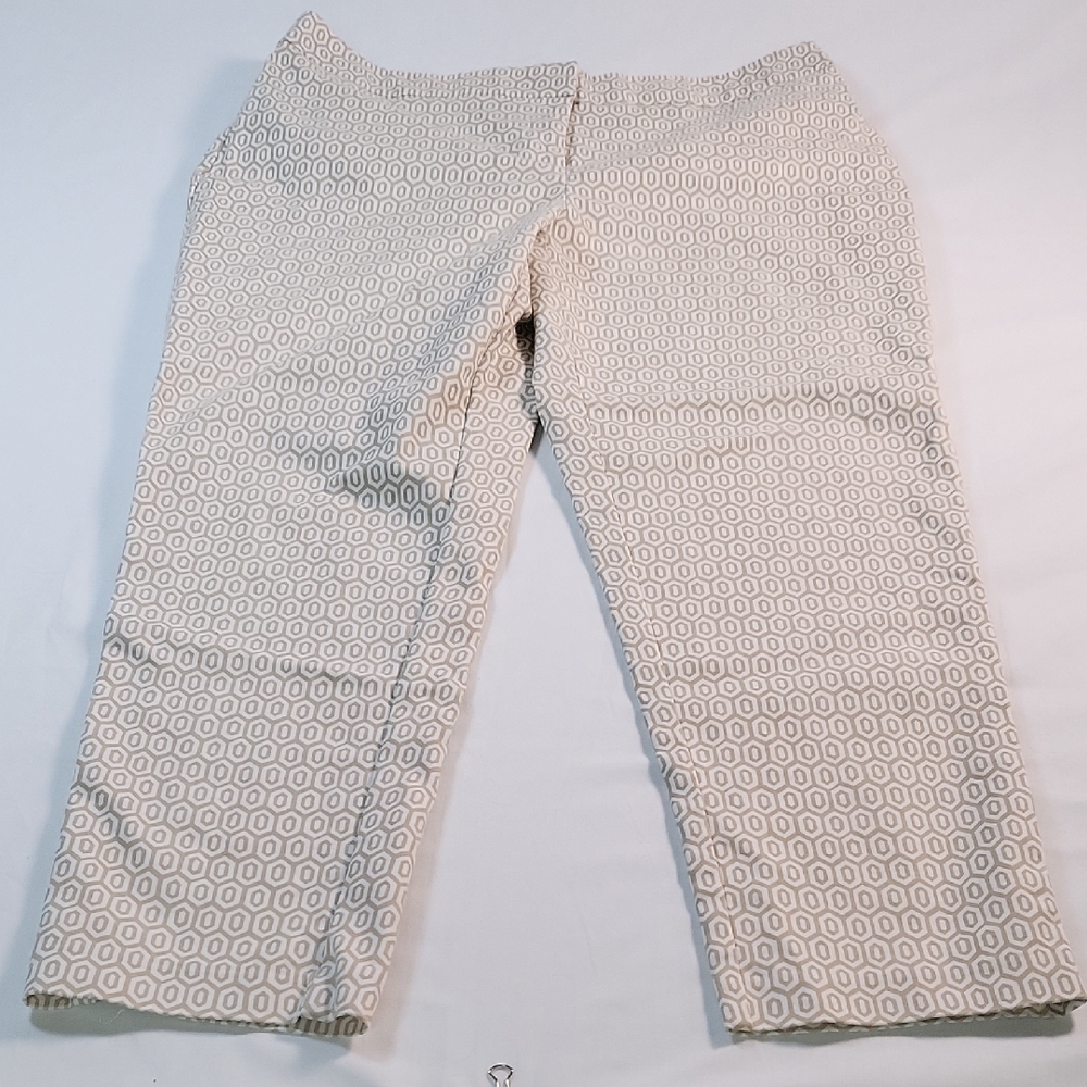 Chico’s Ankle Pants Size 2 (Large) – White/Tan Pattern, High Waist, Cotton Blend